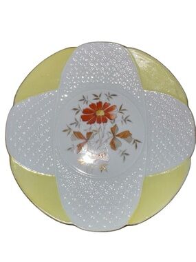 Vintage Yellow Rim Floral Plate Embossed Gold Edge Cottagecore